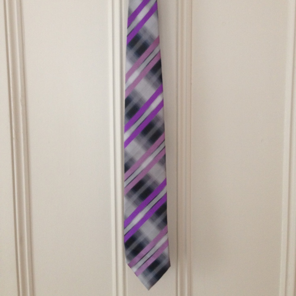 BAGIR 100% Silk Classic Neck Tie Silver Purple
